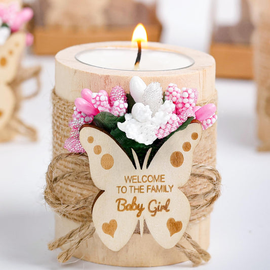 10 Piece Wooden Butterfly Tealight Candle Holder for Baby Shower Favors for Guests, Girl Baptisms, Return Gifts, Baby Gender Reveal Favors, First Communion Party Decorations. (Pink)