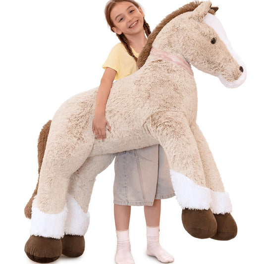 Tezituor 47 Inch Giant Horse Stuffed Animal, 4ft Realistic Chocolate Stuffed Horse Plush Toy, Hugging Soft Horse Pony Plush Pillow for Boys Girls,