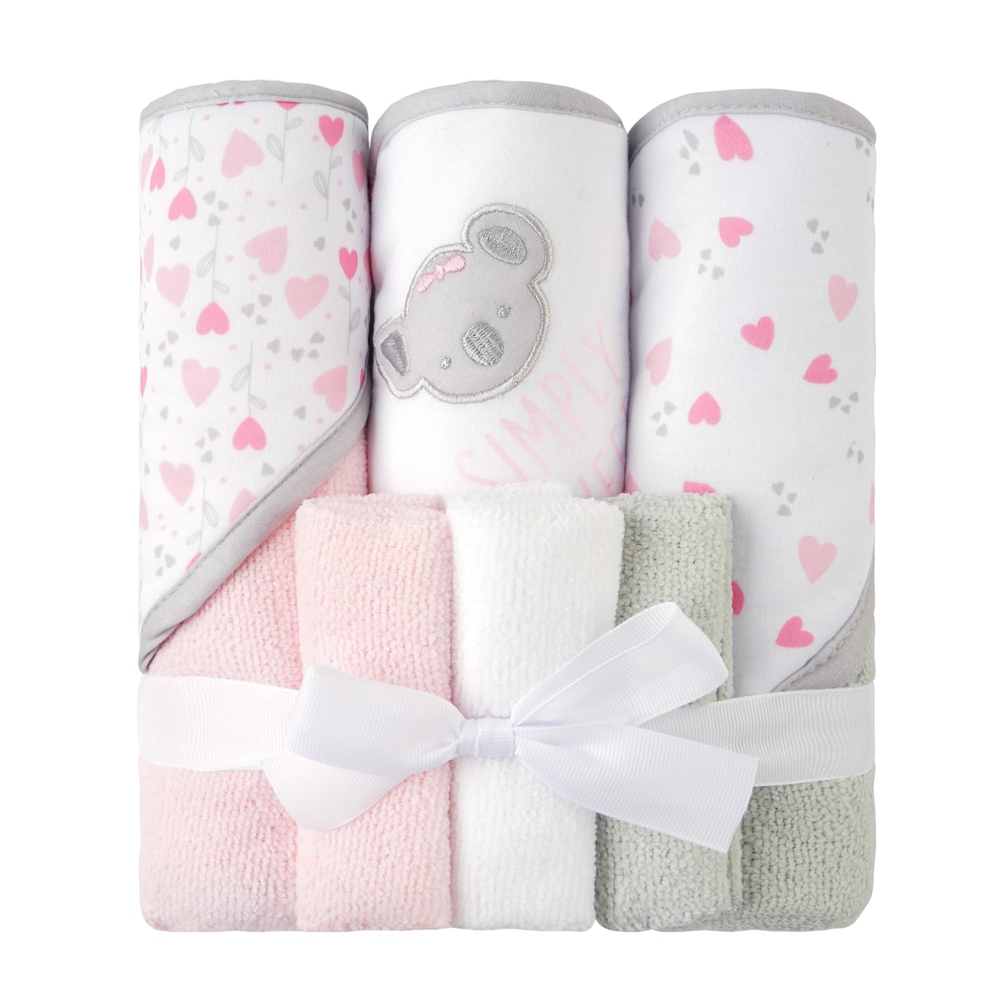 Viviland Baby Towels and Baby Wash Cloths Set Hooded Baby Towels Baby Wipes Absorbent Bath Face Towels Burp Cloths or Face Towels for Girl Boy 6-Pack Size 28 x 28 Inch(Elephant Flower)