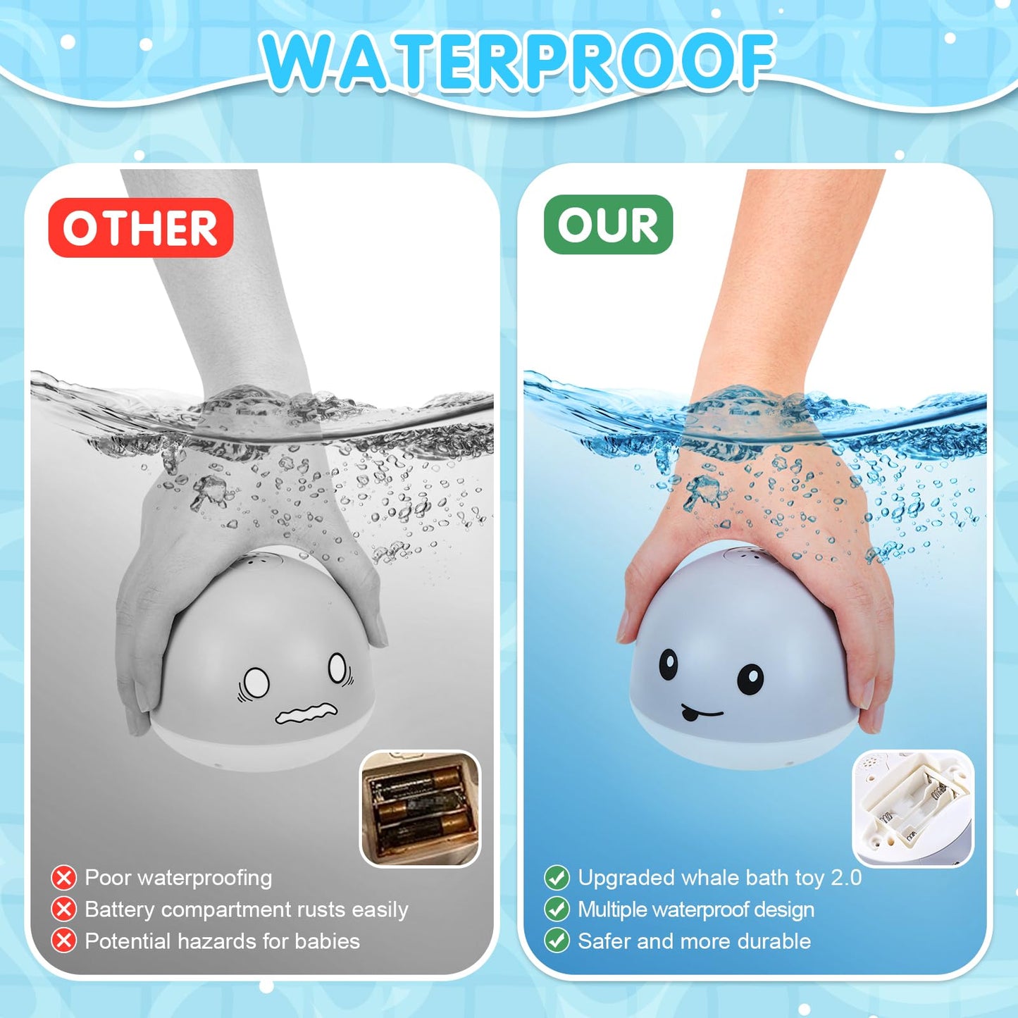 Baby Girl Bath Toys, Light Up Whale Bath Toys for Girls 0-6 6-12 12-18 Months or Kids Ages 1-3, Pink