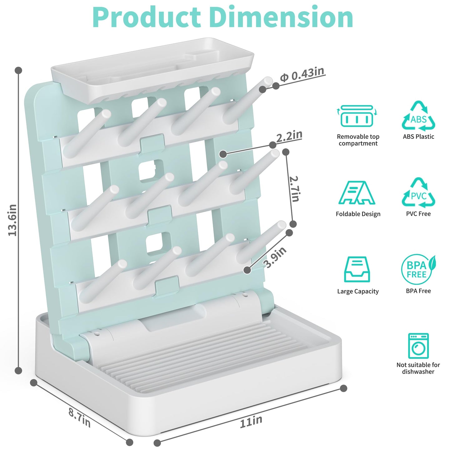 Baby Bottle Drying Rack, Vertical Standing Bottle Dryer Rack Holder-Space Saving Baby Bottle Drying Rack for Countertop-Holds Up to 12 Baby Bottles & Cup(Gray & Khaki)