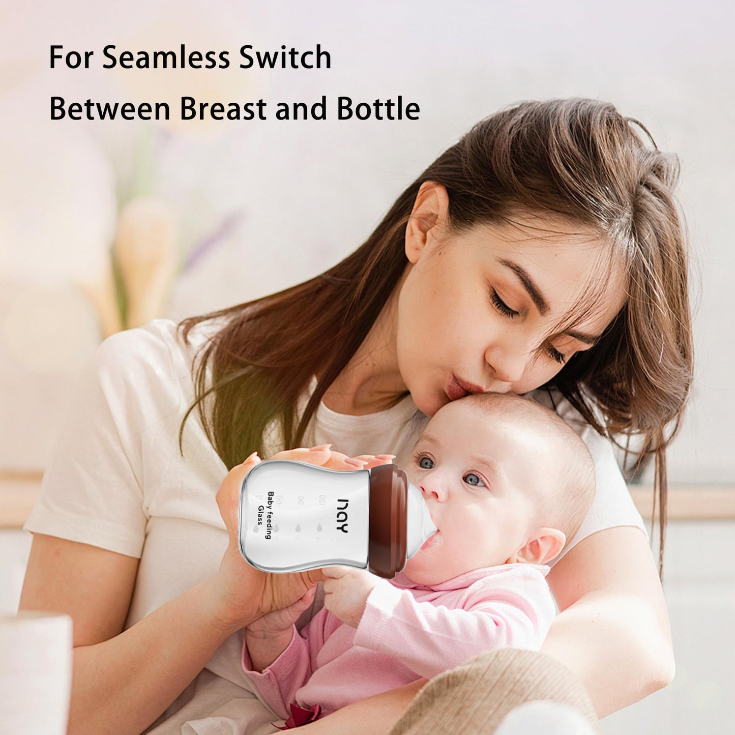Natural Glass Baby Bottle for Breastfeeding Babies, 5.4oz Anti-Colic Baby Bottle with Natural Response Nipple(S), Clear, Wide Neck, 2 Pack, 1 Months+