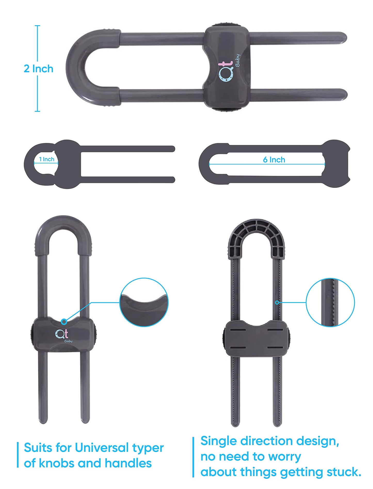 Baby Proofing Cabinet Locks | Adjustable U Shaped Baby Safety Latches for Drawers, Fridge, Closet |Modern Baby Proofing Cabinet Lock with Extra Secure Lock Buttons (Pack of 2, White)