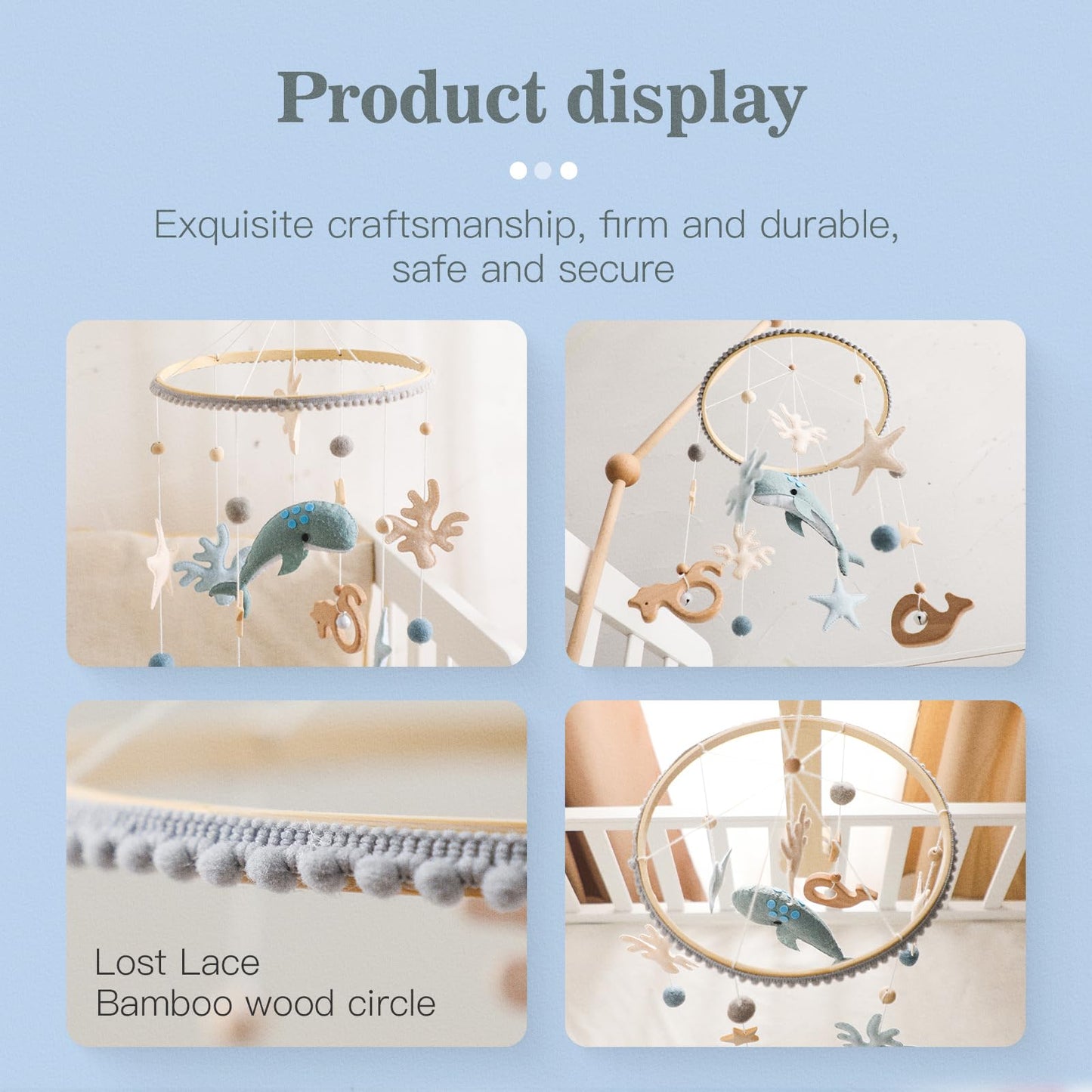 Baby Mobile for Crib Bear Cloud Crib Mobile Handmade Furry Nursery Mobile Gender Neutral Crib Toy Hanging for Nursery Decor Accessories
