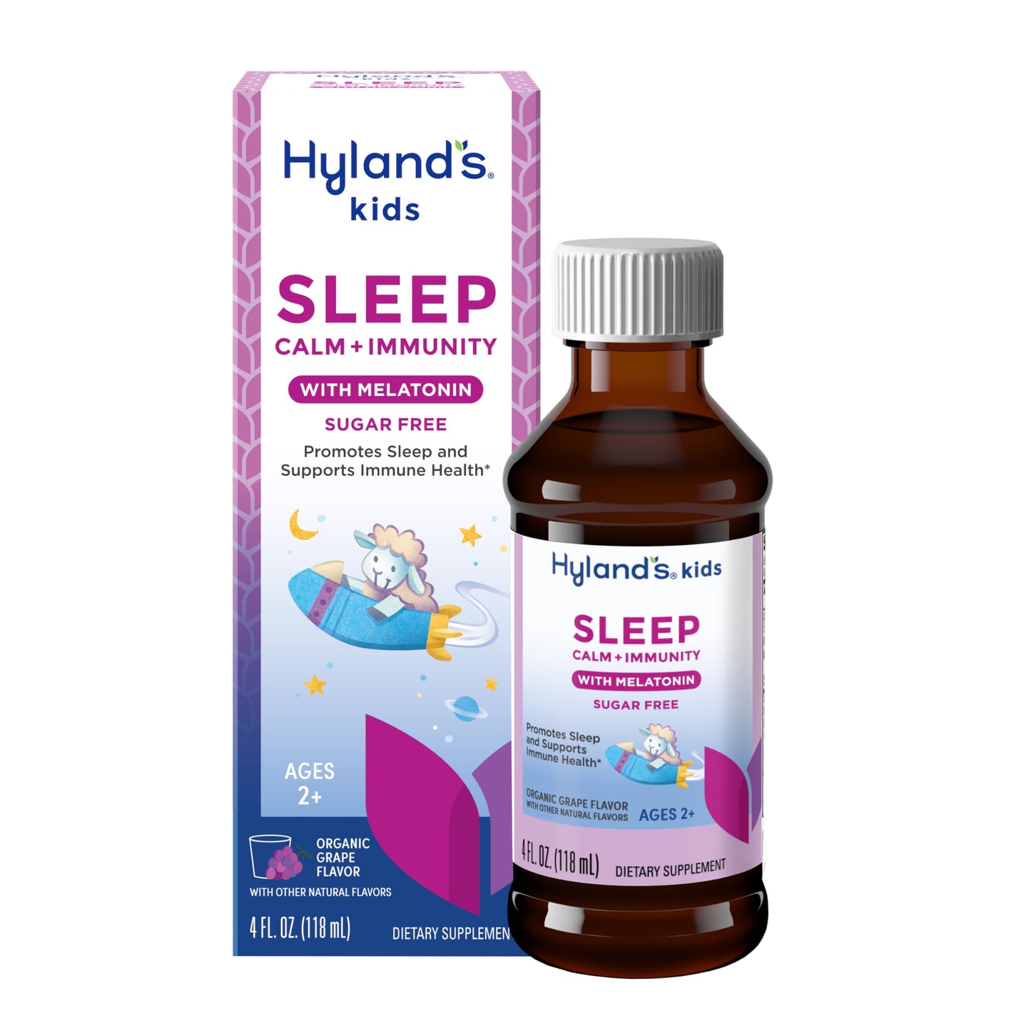 Hyland's Kids Sleep Calm and Immunity with Melatonin, Promotes Sleep and Supports Immune Health, Ages 2 and up, Grape Flavor, 4 Fl. Oz.