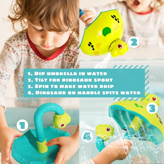 Sizobi Baby Bath Toys, Dinosaur Umbrella Bath Toy Sprinkler for Kids Toddler, Bathtub Spray Toy for Baby, Mold Free Bath Toys 2 3 4 5 6 Year Old Girl Boys Gifts, Bubbles Spinning & Sprinkler Effects