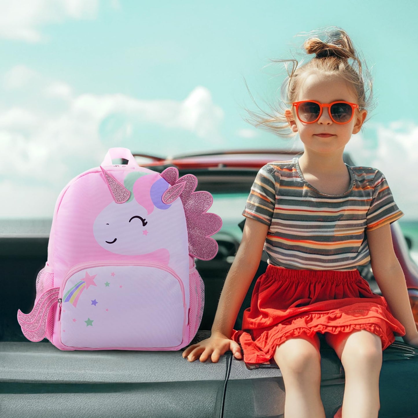 mommore Toddler Backpack for Girls 2-4 Cute 3D Kids Backpack Butterfly Small Pre-K Backpacks Water-Resistant for Preschool Kindergarten with Toddler Leash, Chest Buckle