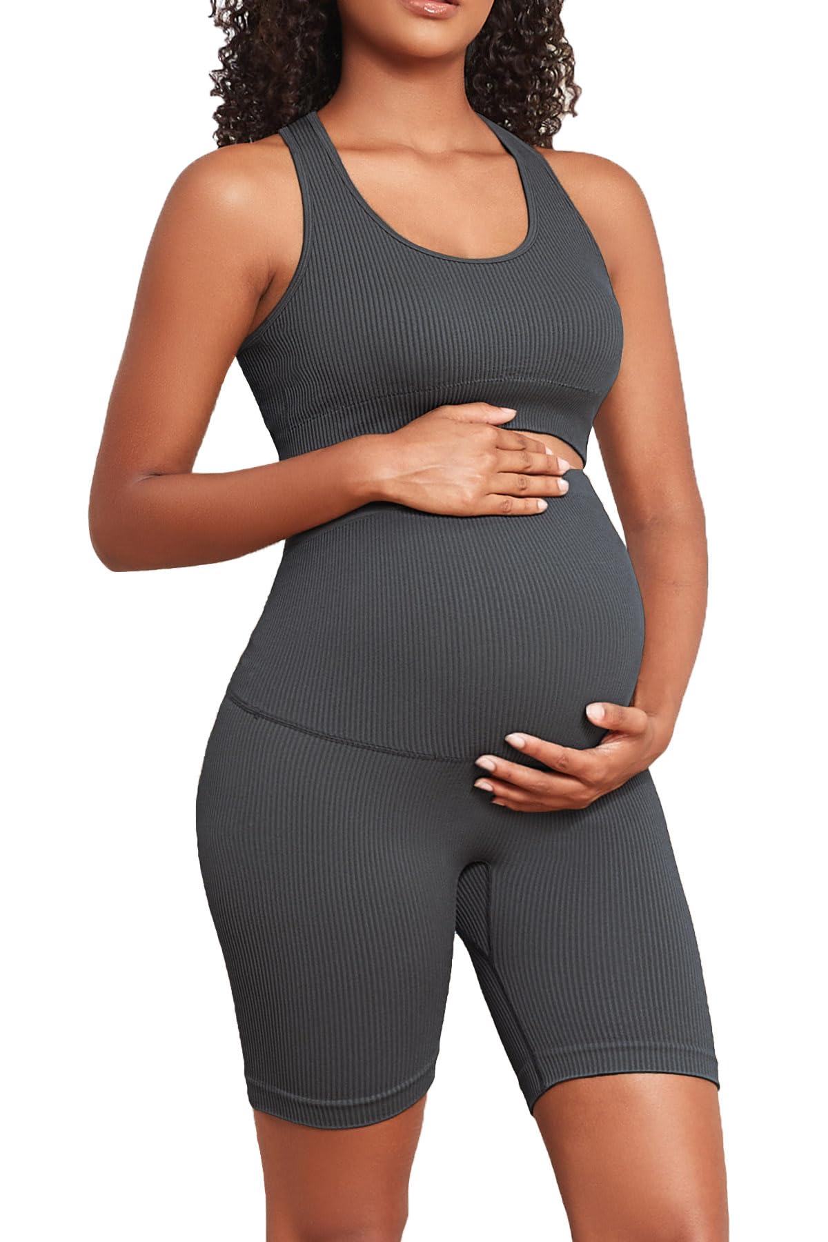 Women's Maternity 2 Piece Outfit Set - Bra & Shorts for Pregnancy - Yoga workout Lounge Wear Sets