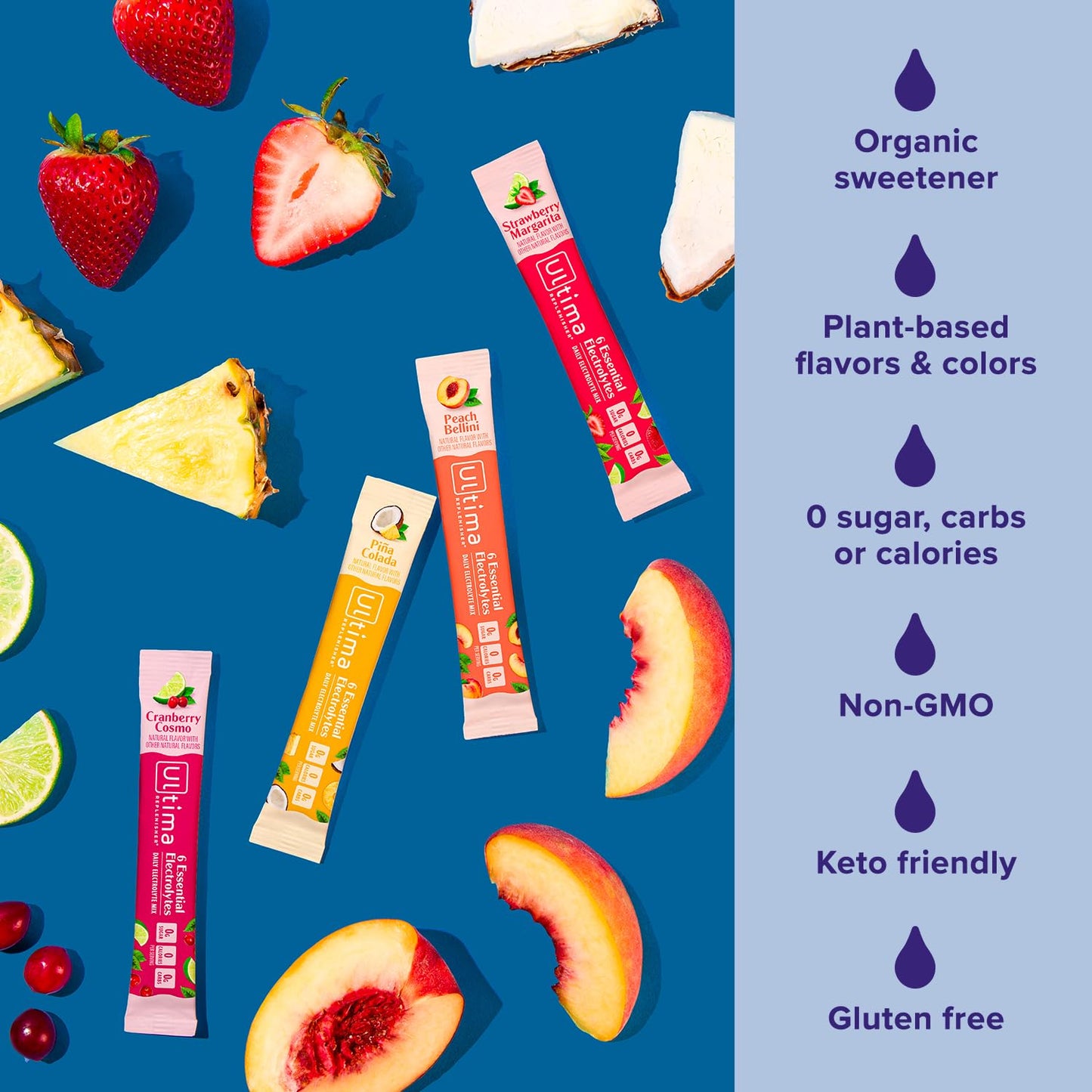 Ultima Replenisher Daily Electrolyte Powder Drink Mix – Tropical Variety, 20 Stickpacks – Hydration Packets with 6 Electrolytes and Minerals – Keto Friendly, Non-GMO and Sugar-Free