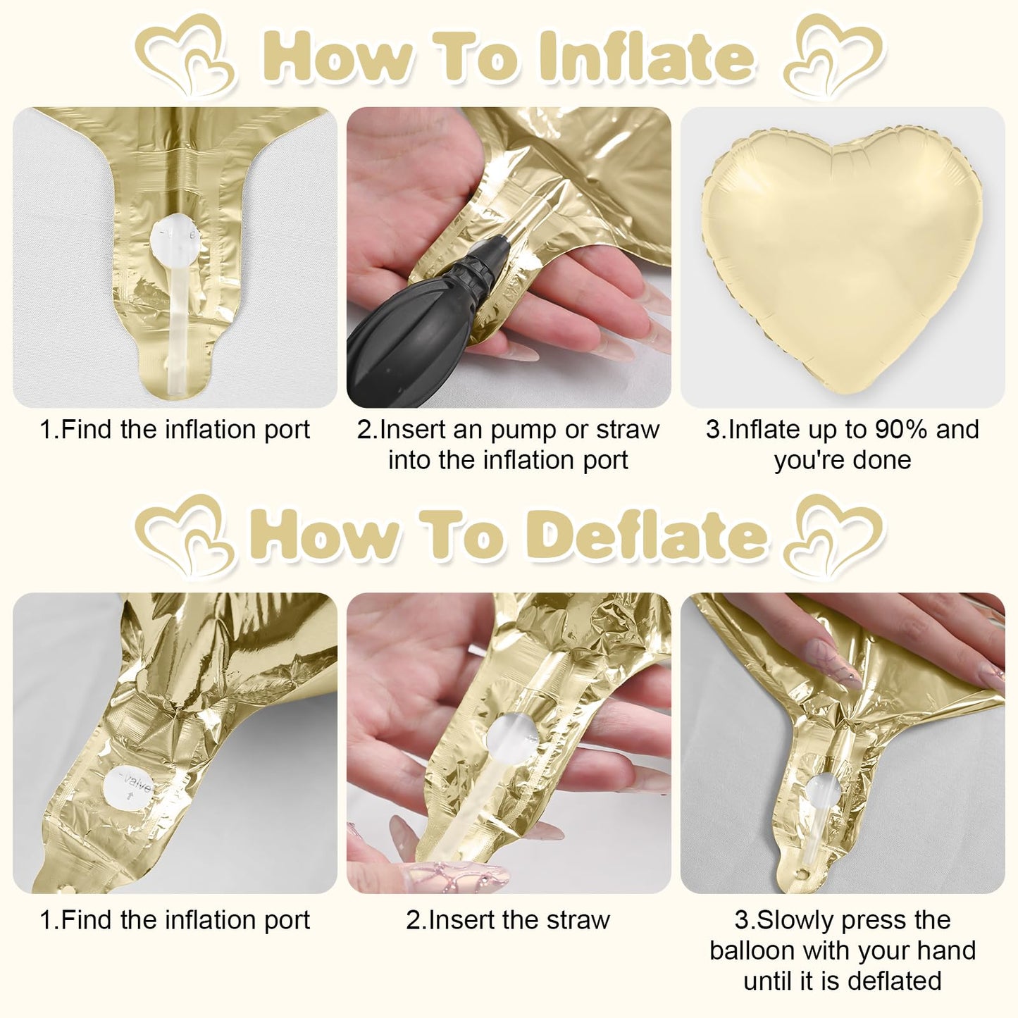 Sage Green Gold Heart Balloons,12Pcs Light Gold Heart Shaped Foil Balloons,18Inch Cream White Helium Mylar Balloon for Baby Shower Birthday Anniversary Wedding Party Decorations