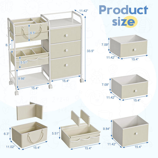 2In1 Baby Diaper Caddy Organizers and Storage, 3-Tier Rolling Diaper Cart, Diaper Caddy Organizer with Dividers and Drawers, Mobile Utility Cart for Changing Table, Crib Nursery, Bedroom