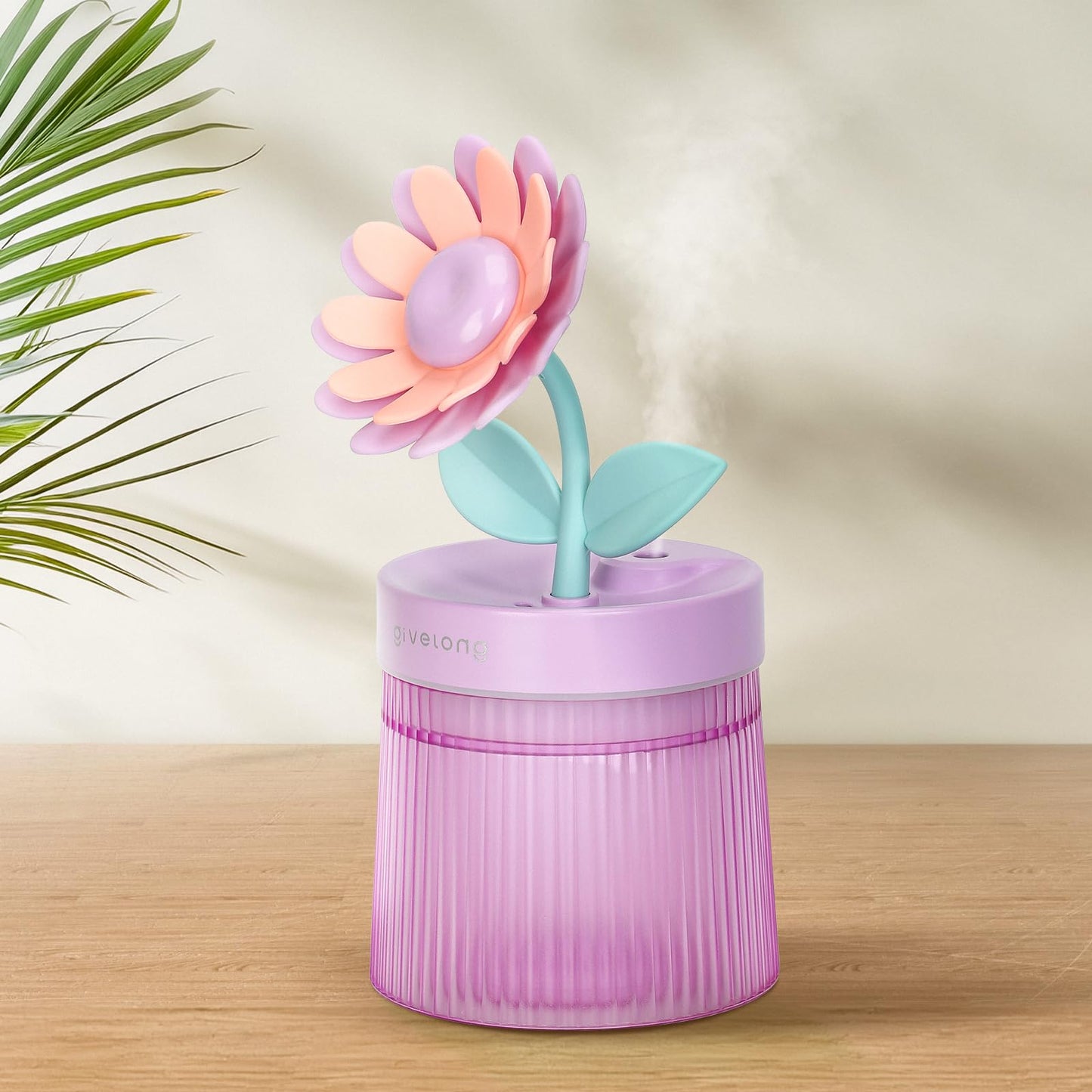 Cute Flower Mini Humidifier, 260ml Gardenia Desktop Humidifiers for Bedroom, Portable Small Cool Mist Humidification for Home, Baby Nursery, Office & Indoor Plants, USB Powered (Pink)