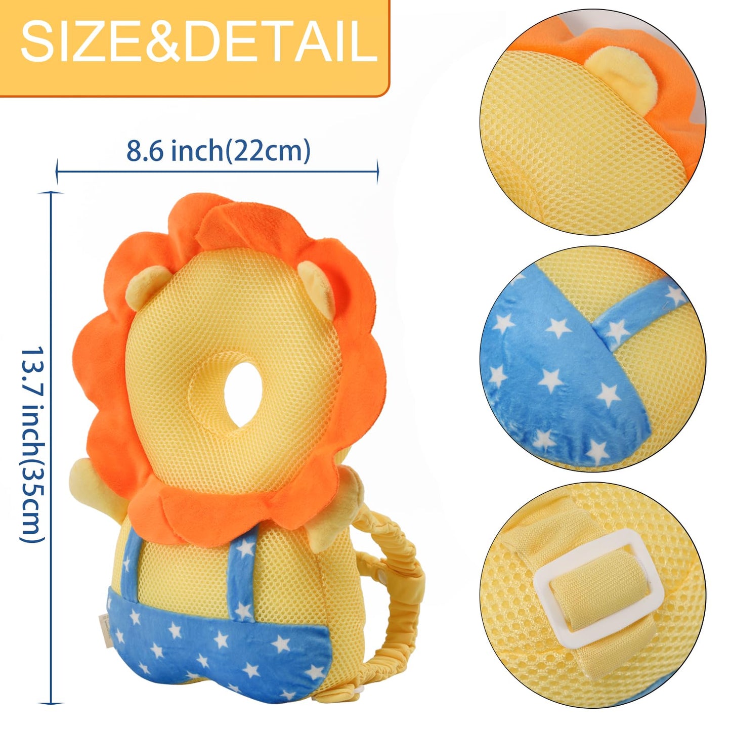 Baby Head Protector Backpack -Soft & Lightweight Pads - Prevents Bebes Backward Fall Astronauts Plush Stuffed