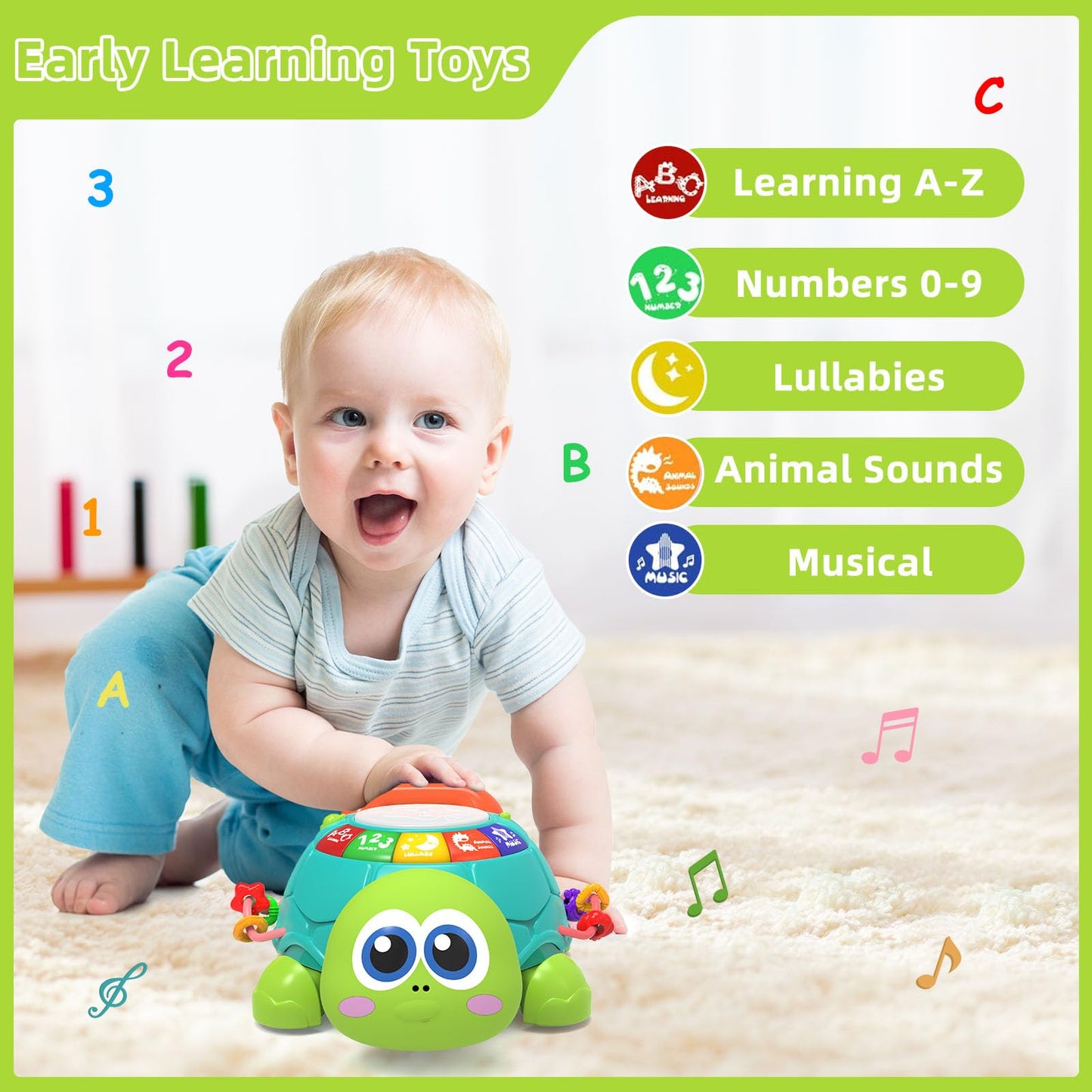 Hanayo Baby Musical Turtle Crawling Girl Toys for 6-18 Months,Infant Early Learning Educational Toy,Baby Girl Gift Essentials for Newborn 7 8 9 11+ Months 1-2 Year Old(Pink)