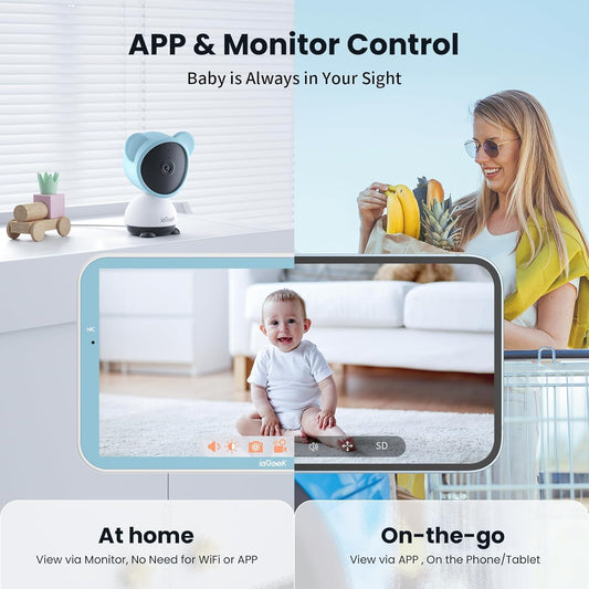 ieGeek 5'' Video Baby Monitor with 1080P HD Camera, WiFi Smartphone App Control, Night Vision, Sound & Motion Detection, 2-Way Talk, 360° PTZ, LCD Monitor Included, 24/7 Recording with Local Storage