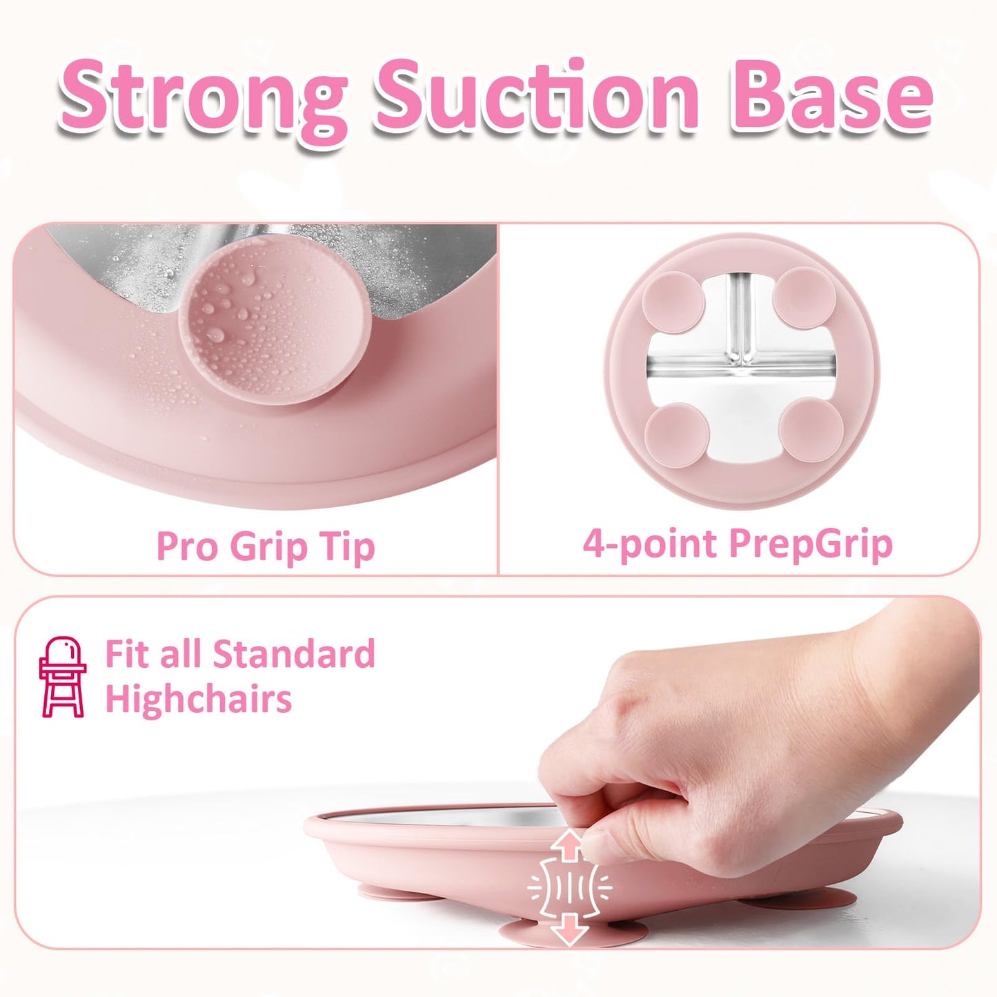 Stainless Steel Baby Plate with Suction, 9” Divided Toddler Plates with Removable Silicone Sleeves for Kids, Non-Toxic Non-Slip Unbreakable Dishwasher Safe Dinnerware Set of 2, Pink & Beige