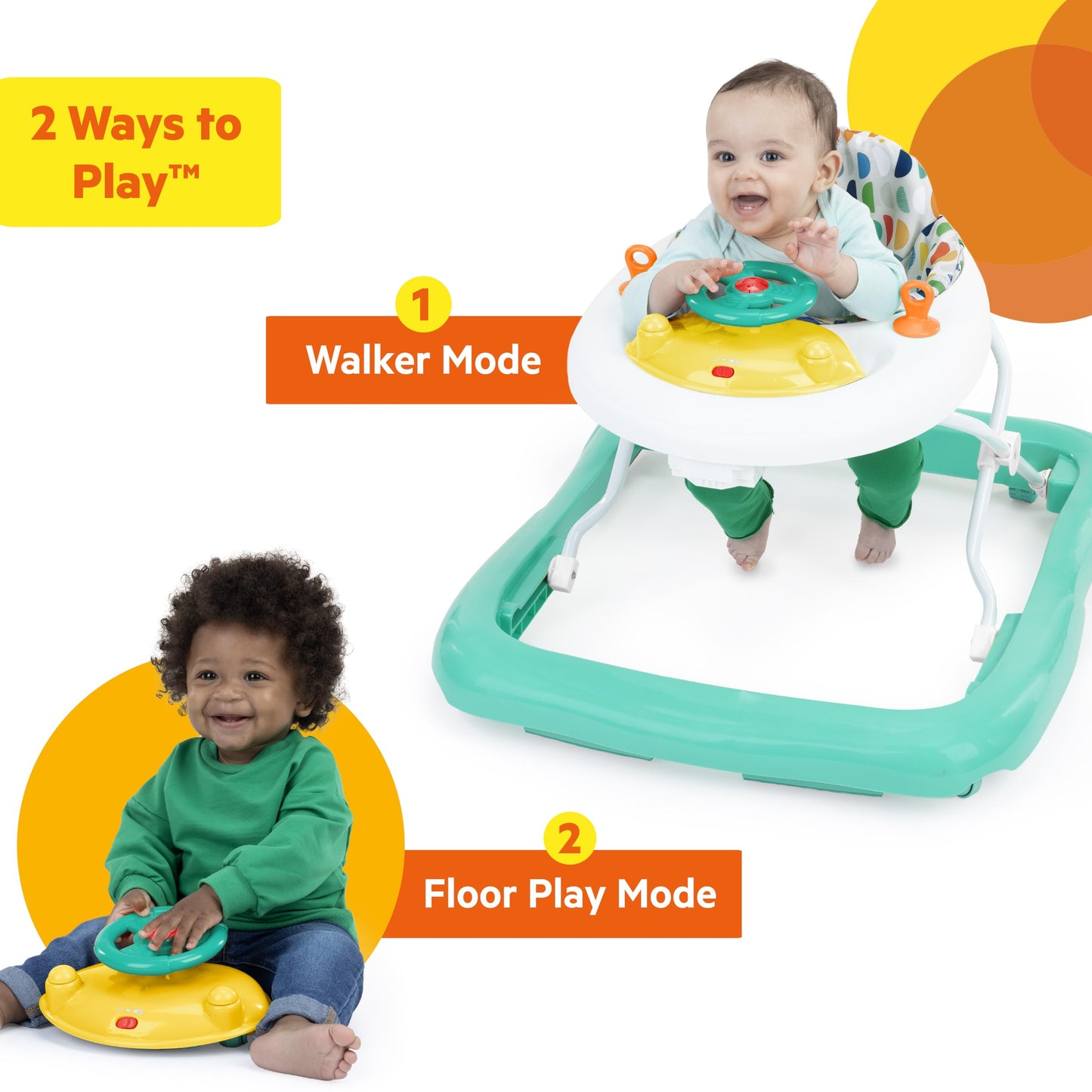Bright Starts JuneBerry Walk-A-Bout Baby Walker and Entertainer, Removeable Floor Toy, with Easy Fold Frame for Storage, Ages 6 Months +