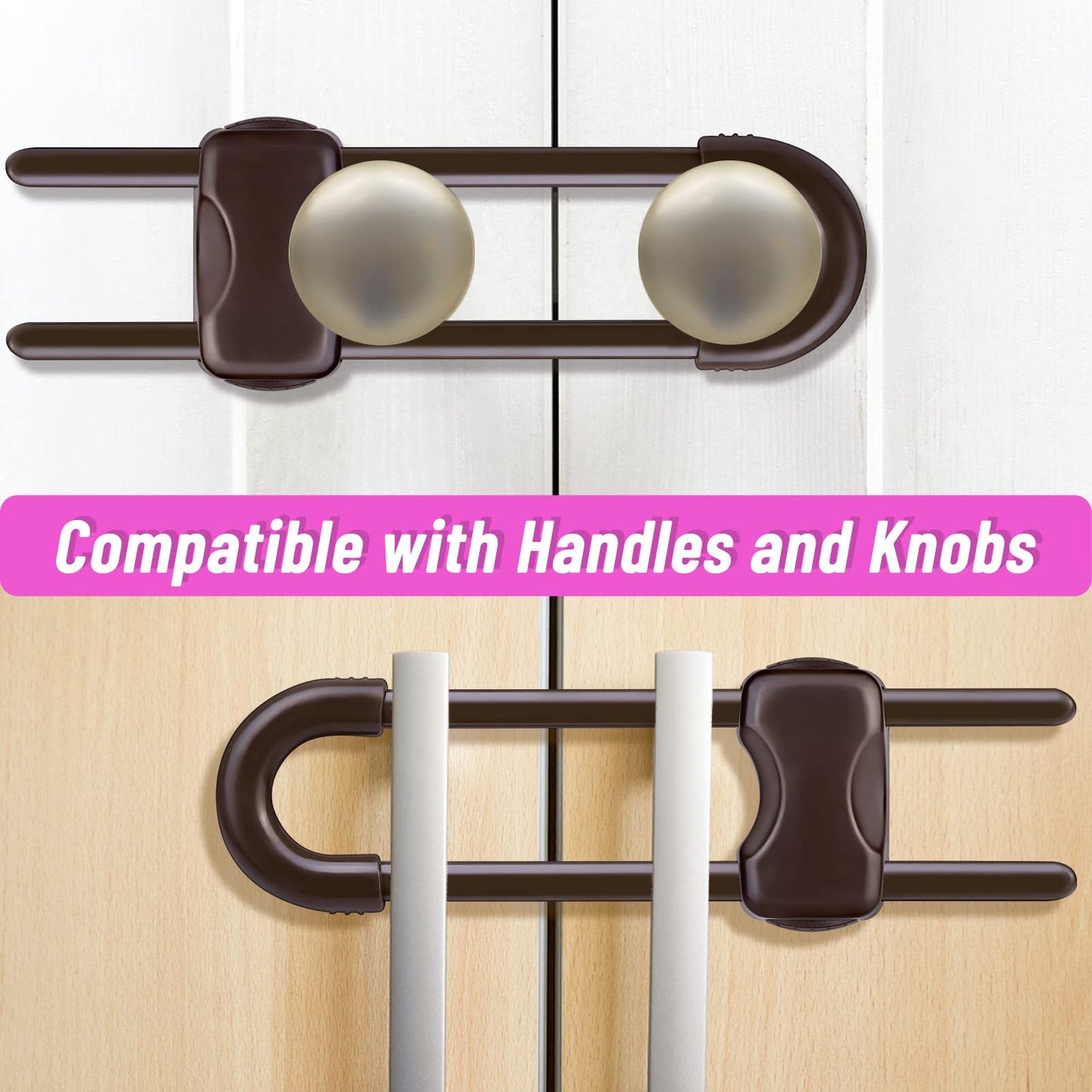 6 Packs Sliding Cabinet Locks, Modacraft Baby Proofing U-Shaped Child Safety Latches Adjustable White Locks for Handles Knobs Drawers Closet Cupboard