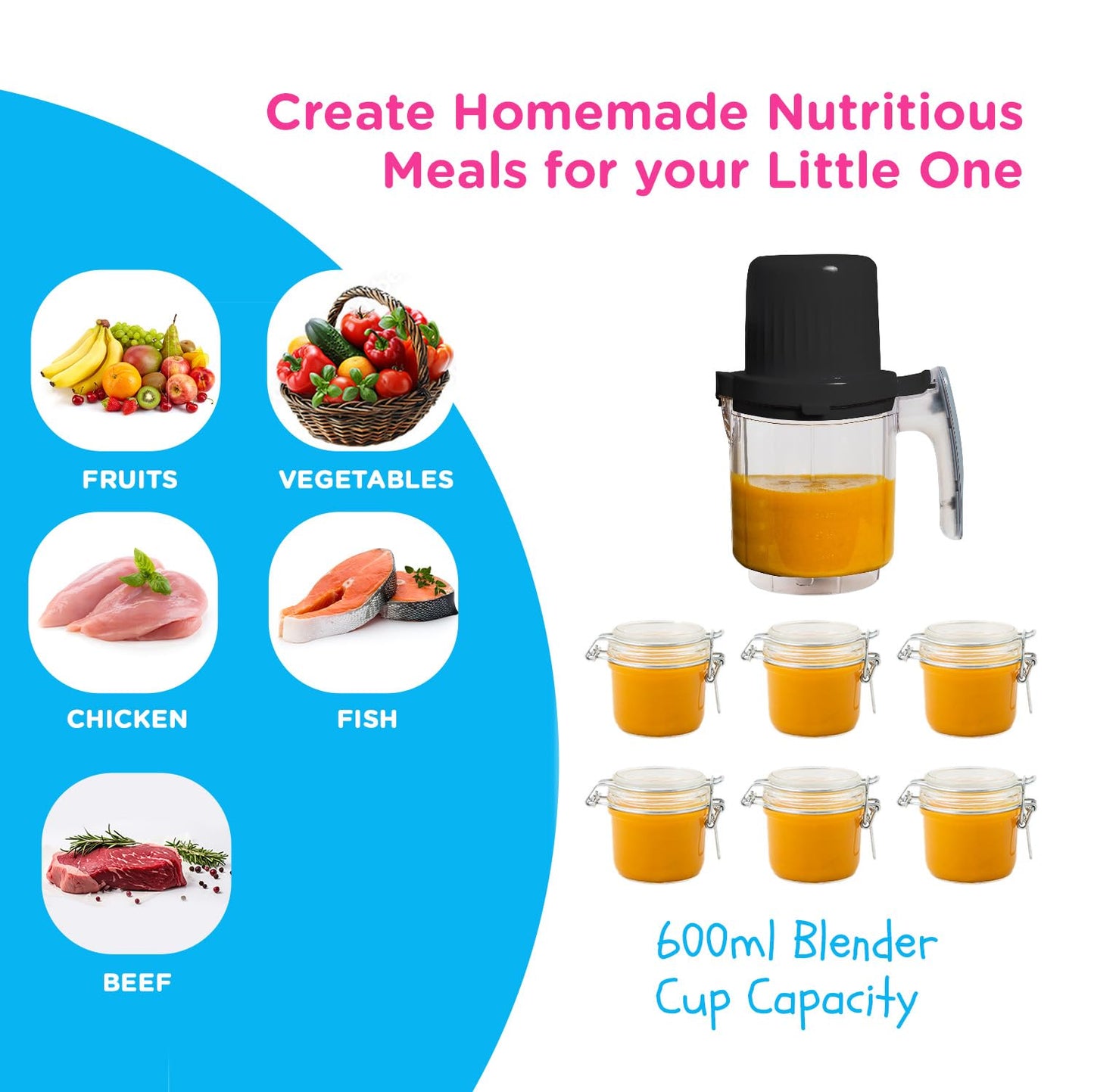 EVLA'S Baby Food Maker, Steamer, Blender, Baby Food Processor for Healthy Homemade Baby Food in Minutes, Touch Screen with 6 Reusable Food Pouches, Baby Registry Essential, White