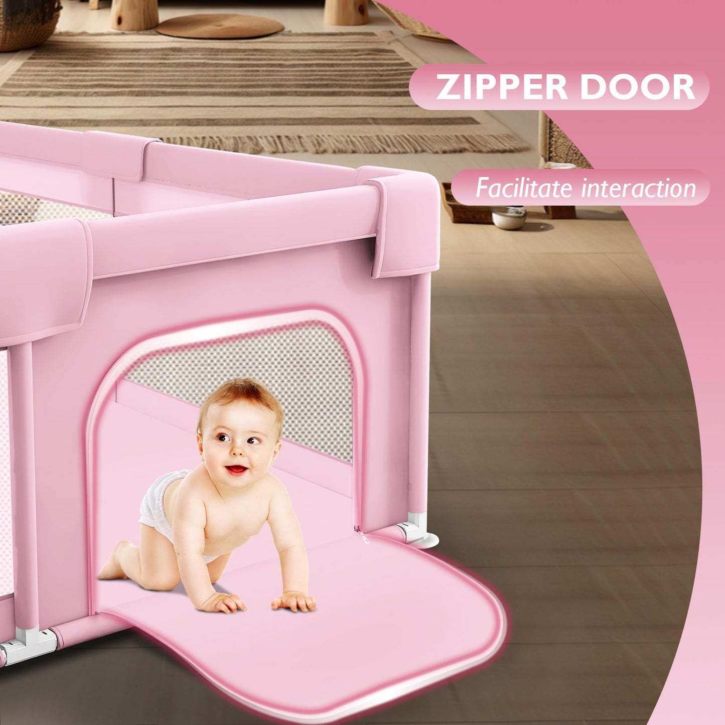 Baby Playpen 50x50 Inch, Play Pens for Babies and Toddlers Baby Fence Baby Play Yards for Indoor & Outdoor with Breathable Mesh Anti-Fall Playpen