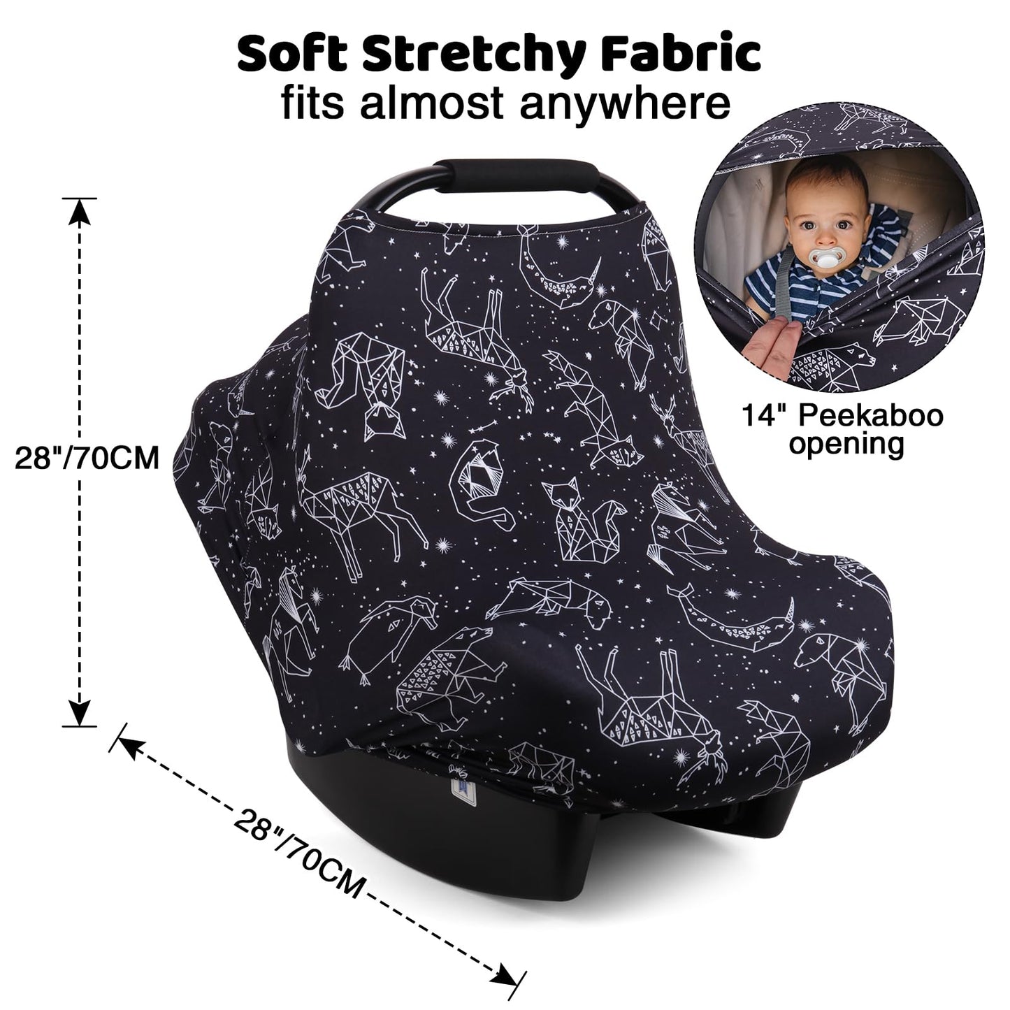 Rquite All-in-1 Car Seat Cover Baby, Carseat Covers for Girl Boy, Stretchy Soft Infant Car Seat Cover, Multi-use Baby Carrier Cover, Car Seat Canopy, Stroller Sun Shade, Nursing Breastfeeding Cover