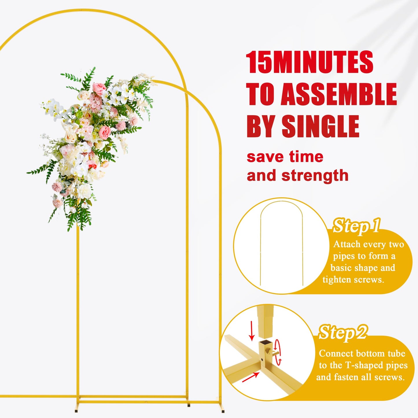 Wokceer Wedding Arch Backdrop Stand 7.2FT, 6.6FT White Metal Arch Stand Set of 2 for Birthday Party Wedding Ceremony Baby Shower Graduation Decoration