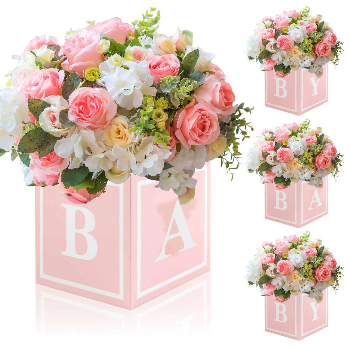 4 Pcs Baby Shower Flower Boxes Centerpieces Decoration Rose Gold Baby Block Floral Holder Centerpiece Baby In Bloom Gender Reveal Birthday Party Decors Table Display Its A Girl Its A Boy