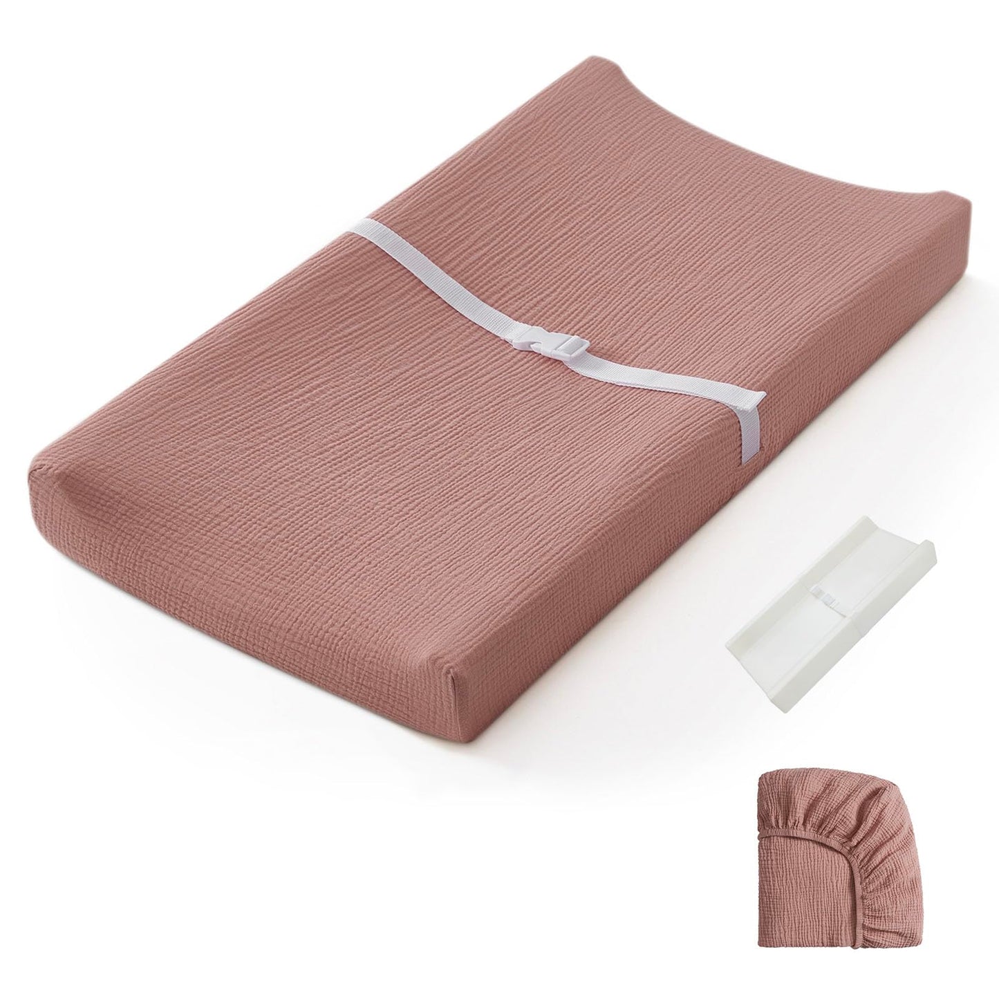 Blissful Diary Muslin Baby Changing Pad with Waterproof Lining Foam, Diaper Changing Table Pad with Cover for Dressers (Monstera, Avocado)