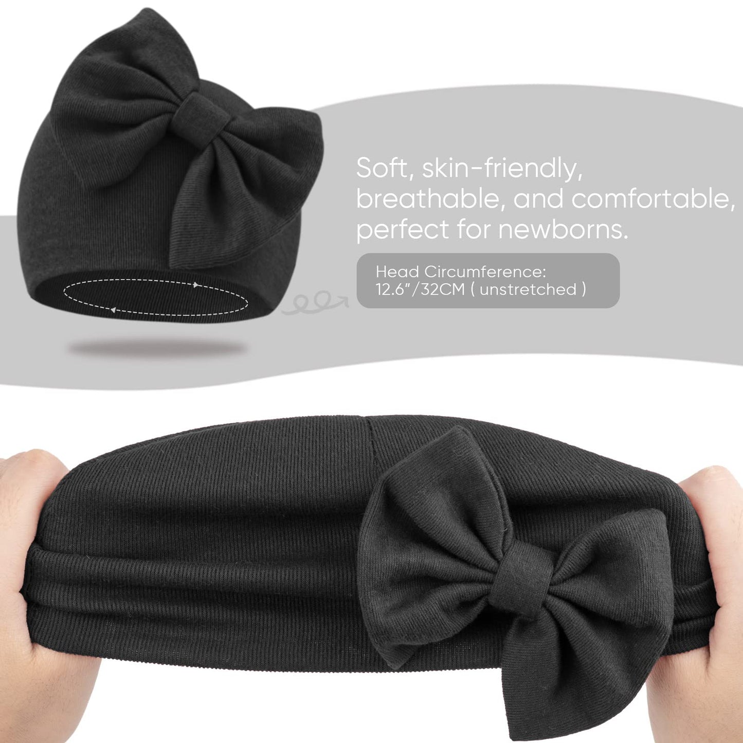 BQUBO Newborn Baby Girls Hats Mittens Set Hospital Hat Beanie Infant Bow Hats Baby Cotton Gloves for 0-6 Months