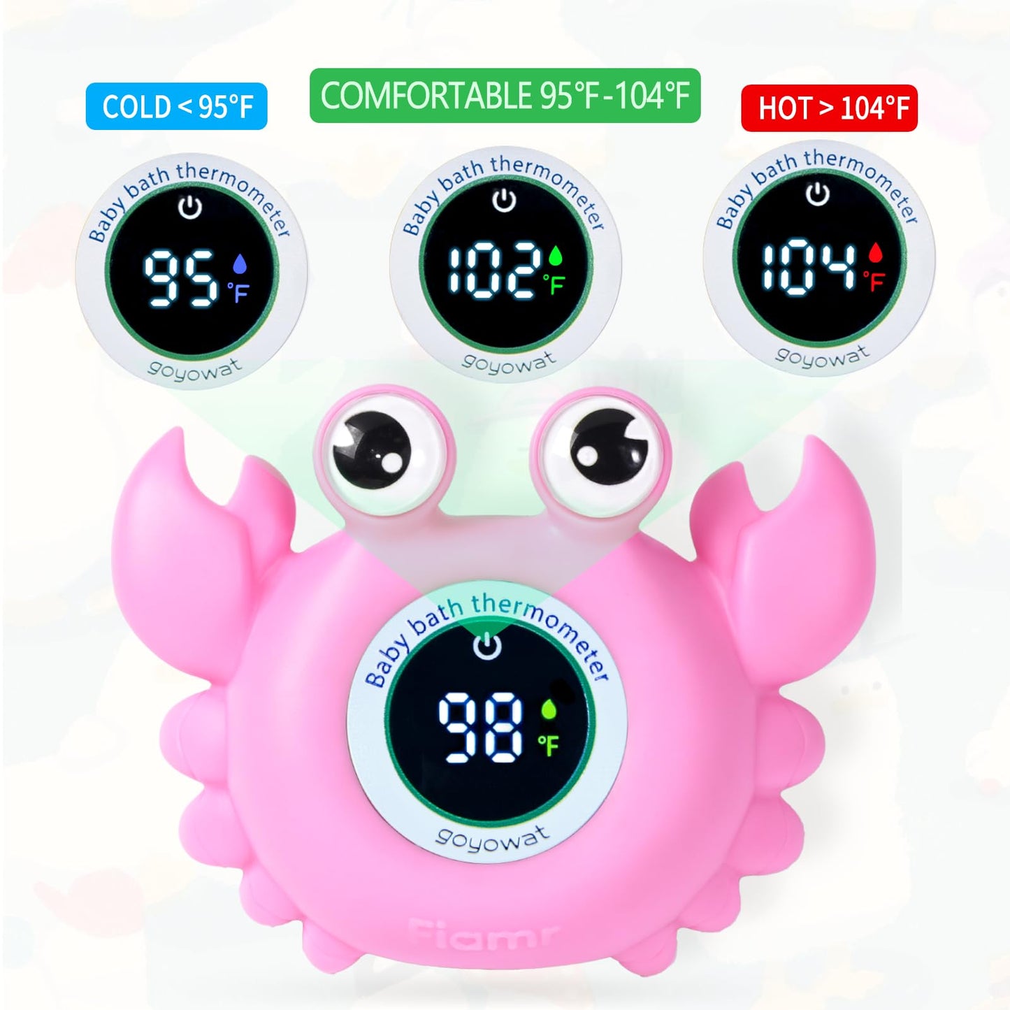 Baby Bath Thermometer with LED Display, Floating Crab Toy – 2-in-1 Water Safety Sensor for Infants, Color-Coded Alerts (Hot/Cold), Bath Tub Temperature Monitor, Cute Floating Bath Toy, Nursery