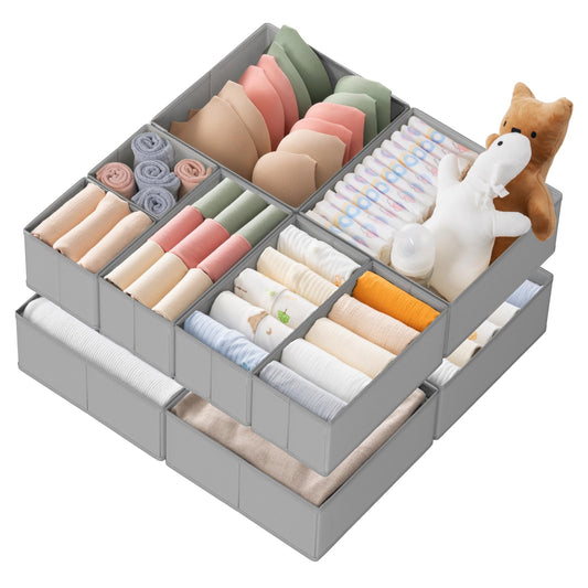 Criusia Drawer Organizer Clothes, 10 Pack Dresser Organizer for Baby Clothes, Underwear, Sock- Foldable Closet Organization and Storage Dividers Bins for Nursery, Bedroom (Beige)