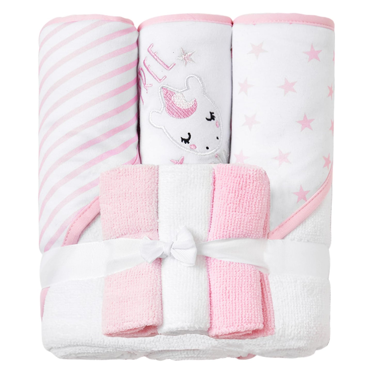 Viviland Baby Towels and Baby Wash Cloths Set Hooded Baby Towels Baby Wipes Absorbent Bath Face Towels Burp Cloths or Face Towels for Girl Boy 6-Pack Size 28 x 28 Inch(Elephant Flower)