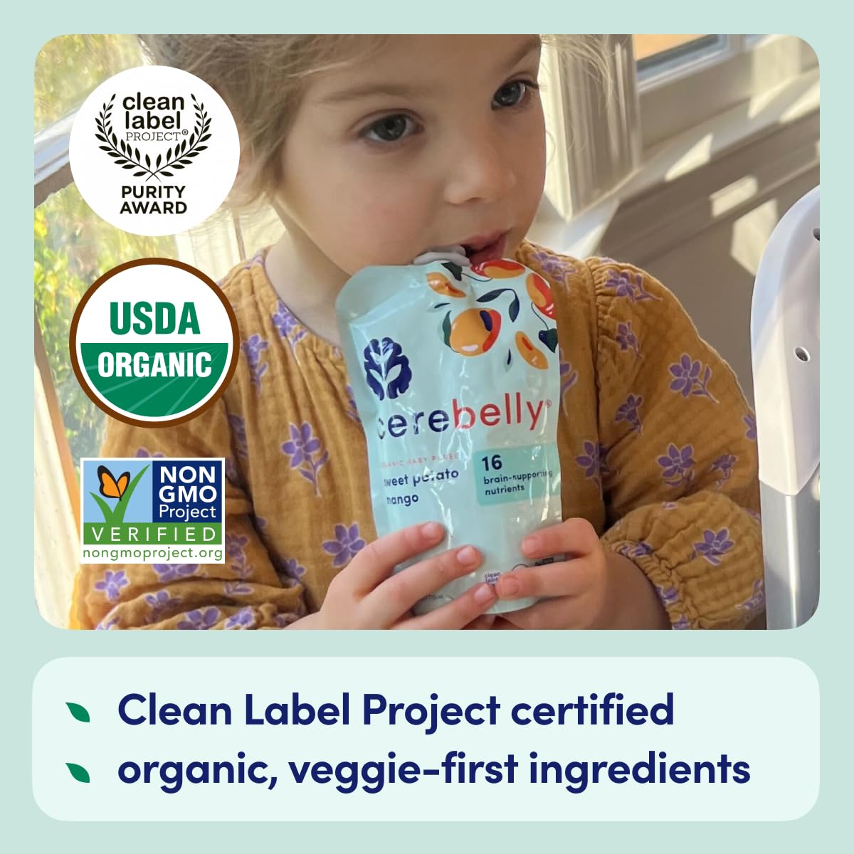 Cerebelly Organic Baby Food Pouches Variety Pack – Organic Veggie Purees for Toddlers | No Added Sugar, Fiber, Non-GMO | Blended Toddler Pouches | 4 Ounce BPA-Free Pouch | 4 Flavors | 8 Count