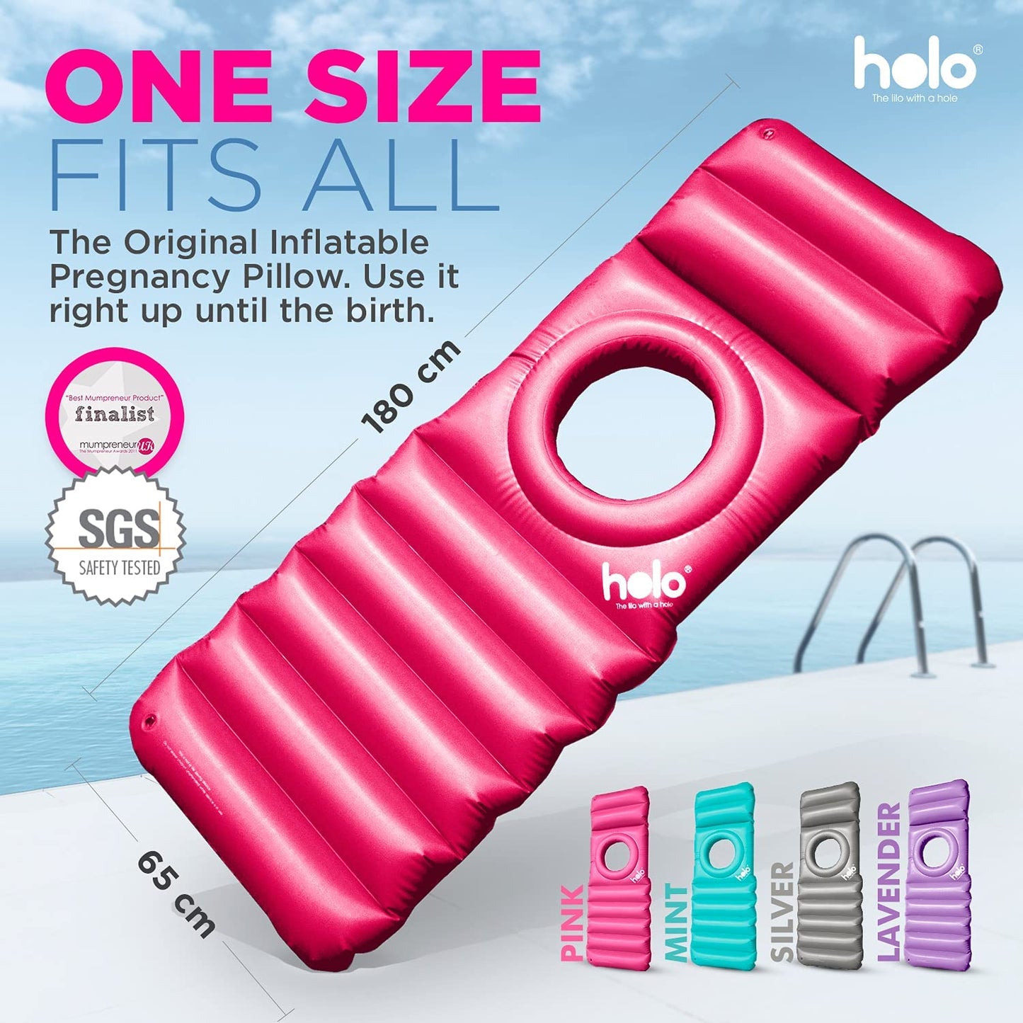 HOLO The Original Inflatable Pregnancy Pillow - Full Body Maternity Airbed/Float with Hole for Tummy - Sleeping Support & Comfort - Say Goodbye to Pregnancy Related Aches and Pains (White Sand)