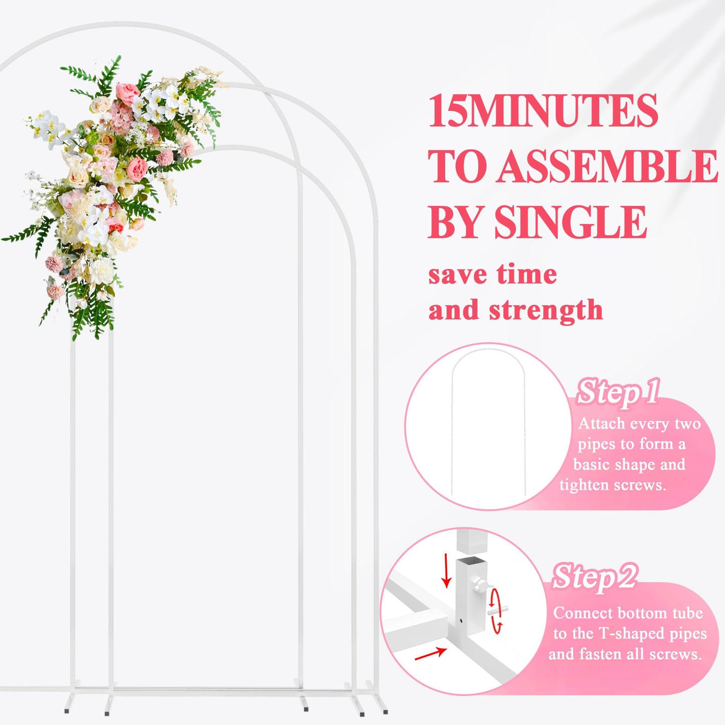 Wokceer Wedding Arch Backdrop Stand 6FT, 5FT, 4FT Set of 3 Gold Metal Arch Stand for Wedding Ceremony Baby Shower Birthday Party Decor