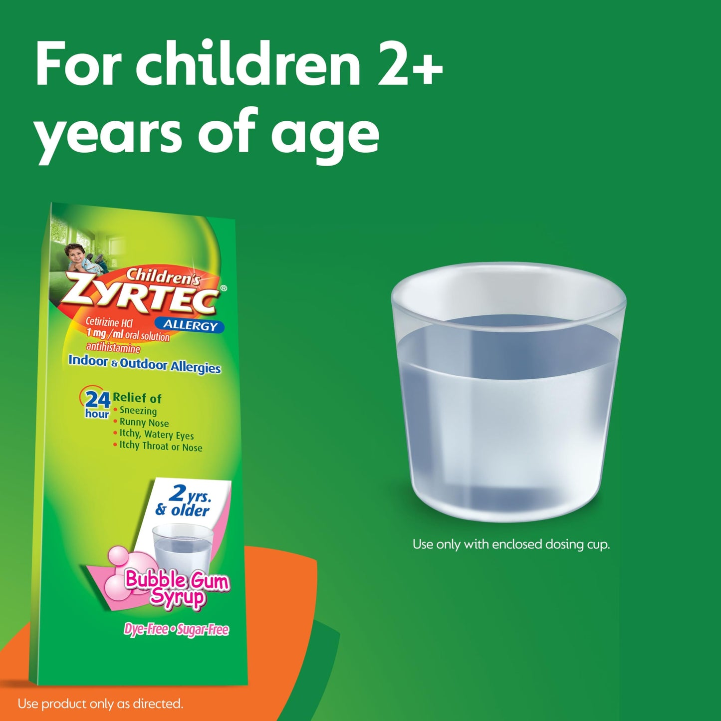Zyrtec Children's 24 Hour Allergy Relief Syrup, 5 mg Cetirizine Hydrochloride Antihistamine, Kids Allergy Medicine for Indoor & Outdoor Allergy Relief, Dye- & Sugar-Free, Grape, 8 fl. oz