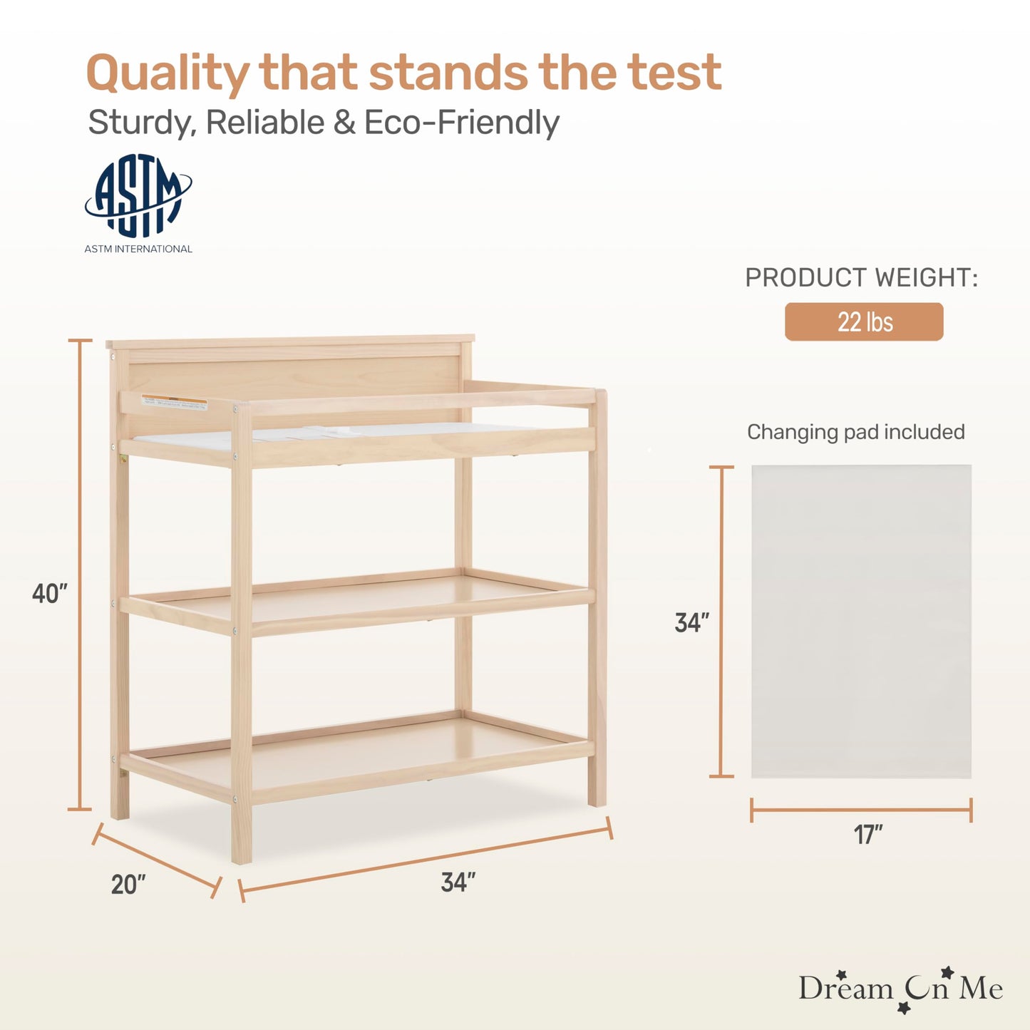Dream On Me Jax Universal Changing Table, Blush Pink , 34x20x40 Inch (Pack of 1)
