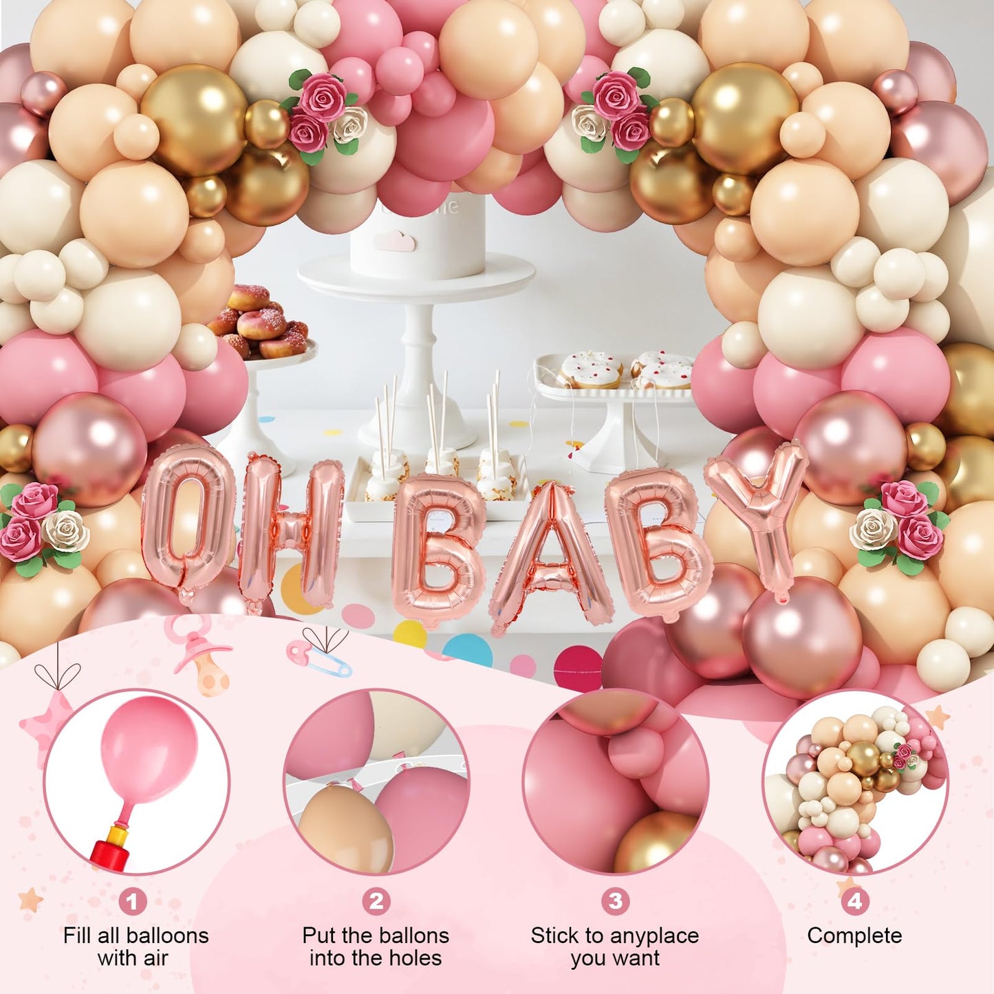Sage Green Baby Shower Decorations,Boho Greency Neutral Balloon Arch with Oh Baby Balloon Banner Green Gold Balloons For Boy Girl Woodland Baby Shower Birthday Party Supplies