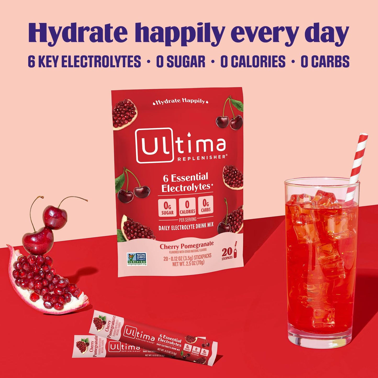 Ultima Replenisher Daily Electrolyte Powder Drink Mix – Tropical Variety, 20 Stickpacks – Hydration Packets with 6 Electrolytes and Minerals – Keto Friendly, Non-GMO and Sugar-Free