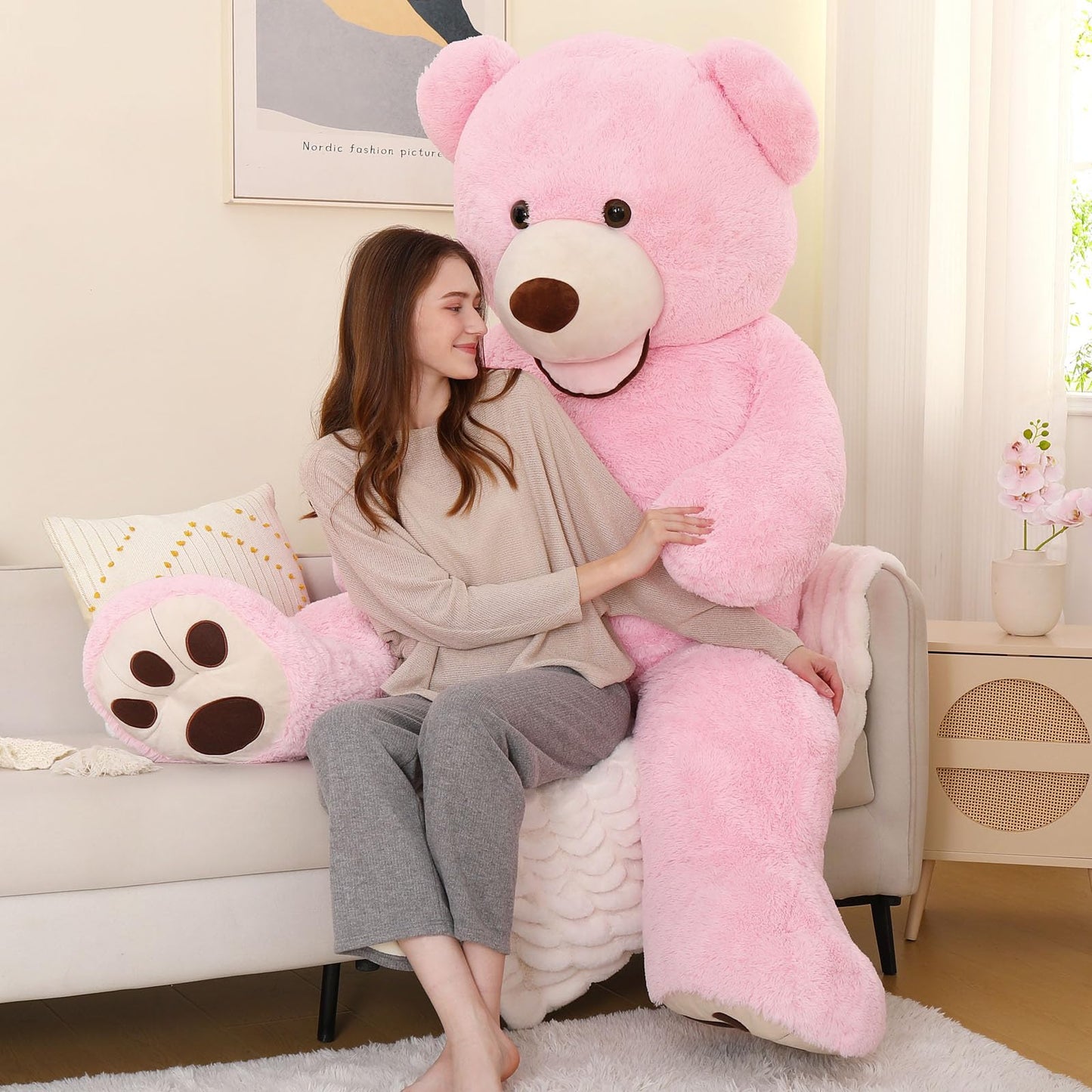 MorisMos Smile Giant Teddy Bear, 51inch Large Stuffed Bears with Big Footprints, Big Stuffed Animals Cuddly Plush Gifts for Girlfriends, Boyfriend, Dark Brown