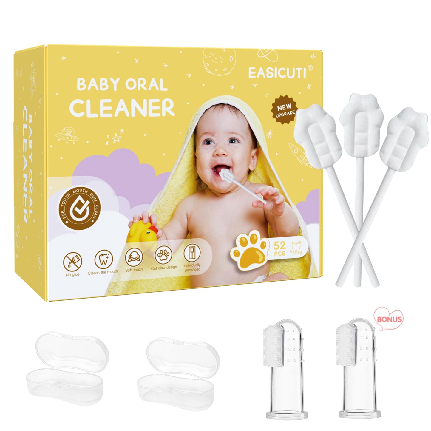 Baby Tongue Cleaner, Baby Toothbrush, 42Pcs Disposable Infant Toothbrush Clean Baby Mouth,Gauze Gum Cleaner Toothbrush Baby Oral Cleaning Stick Dental Care for 0-36 Month Baby+Free 1 Finger Toothbrush