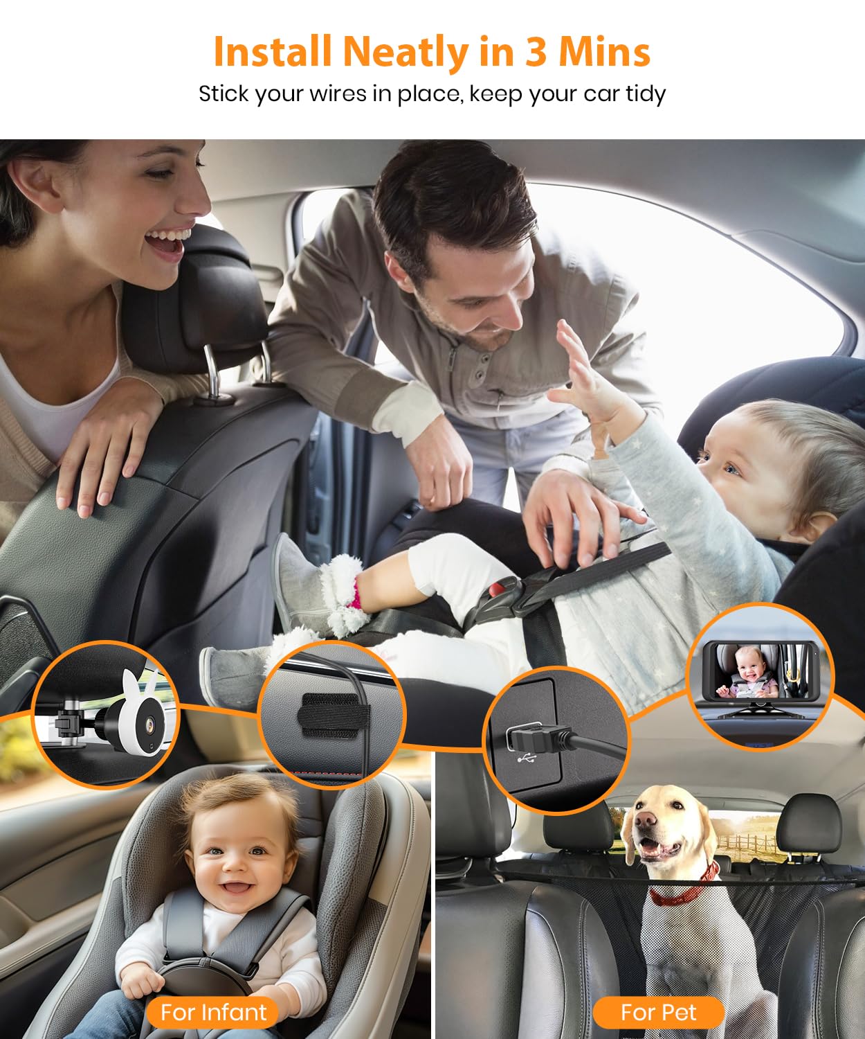USB Baby Car Camera Plug-Play, 4.5" 1080P Easy Setup Backseat Camera with Flexible 360 Rotation, Clear Picture Rear Facing Car Seat Baby Monitor