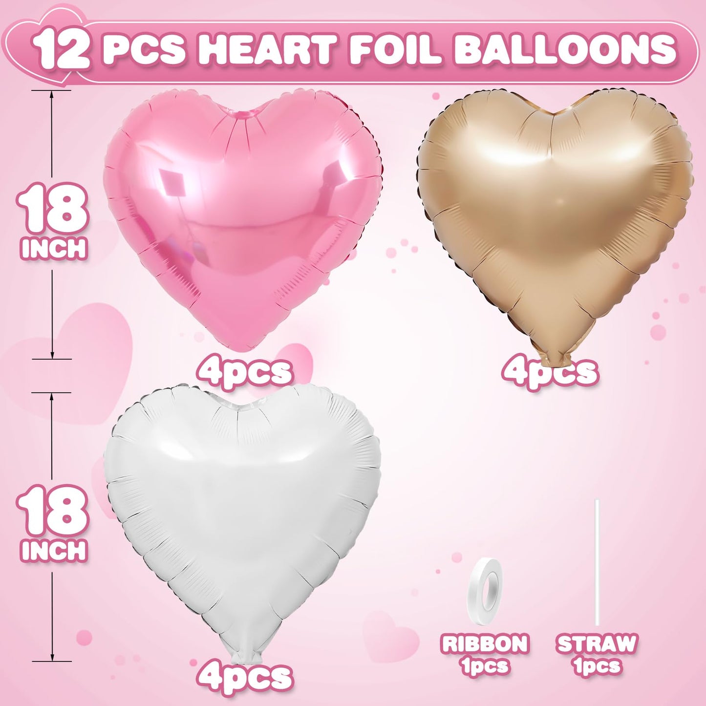 Sage Green Gold Heart Balloons,12Pcs Light Gold Heart Shaped Foil Balloons,18Inch Cream White Helium Mylar Balloon for Baby Shower Birthday Anniversary Wedding Party Decorations