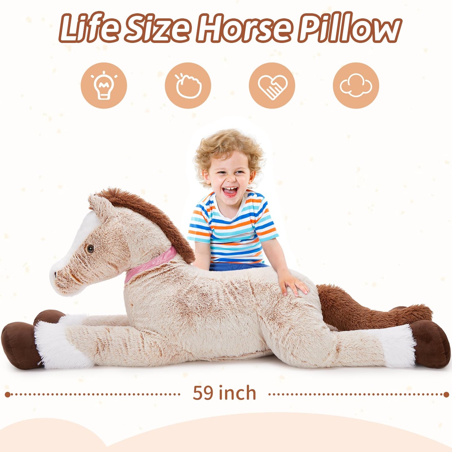 Tezituor 47 Inch Giant Horse Stuffed Animal, 4ft Realistic Chocolate Stuffed Horse Plush Toy, Hugging Soft Horse Pony Plush Pillow for Boys Girls,