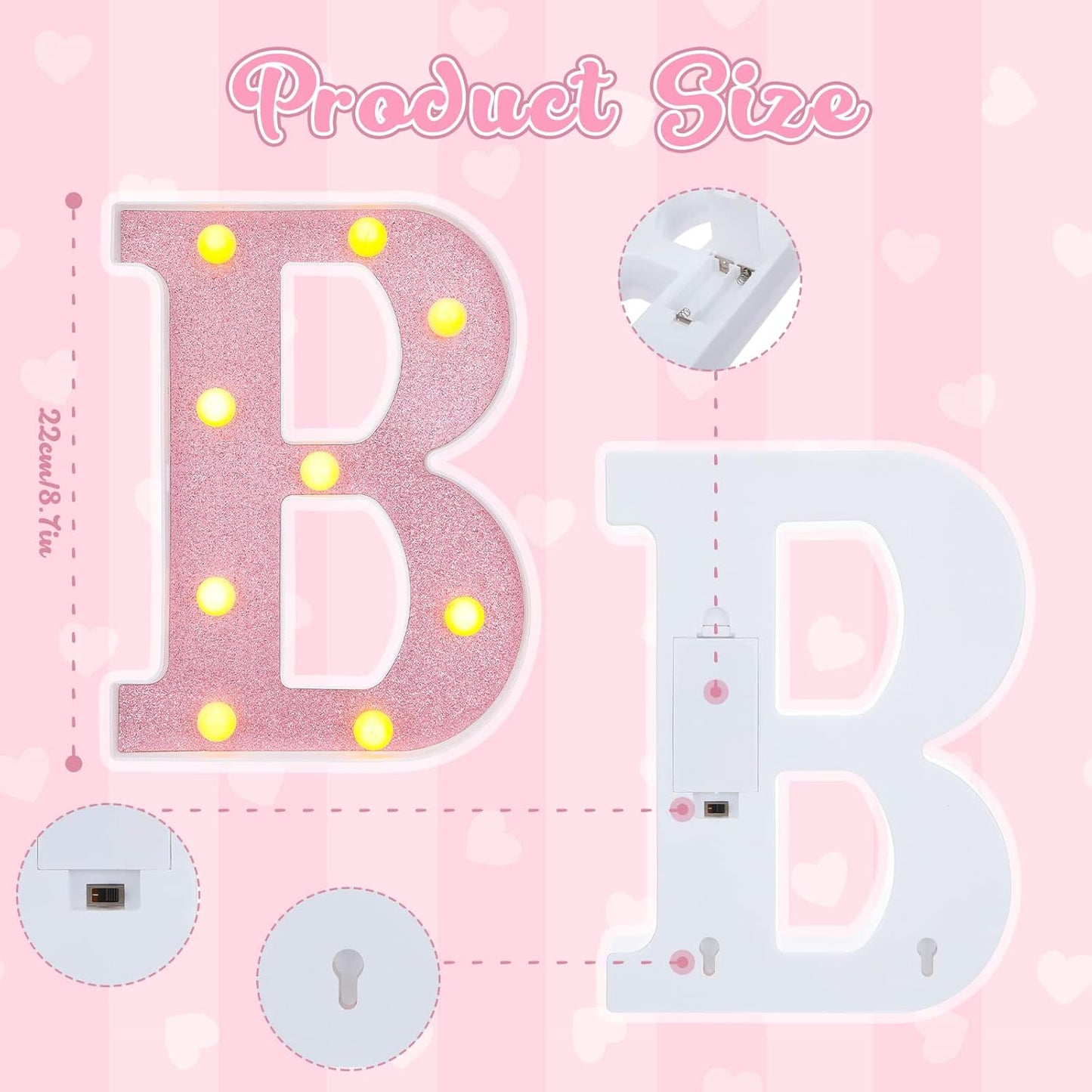 Set of 8 Pink Baby Shower Decoration for Girl Baby LED Letters Party Supplies Light up Letter Battery Operated Letter for Table Centerpieces Wedding Valentines Day Decoration(8.7 Inch)