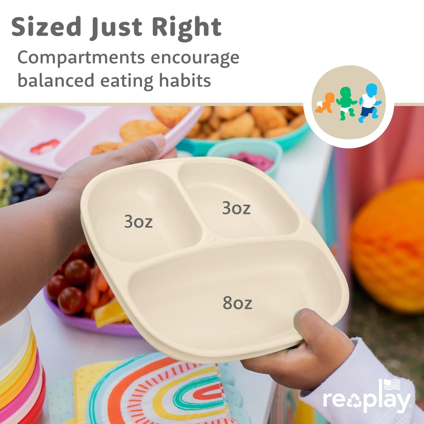 Re-Play Toddler Plates with Dividers - Deep-Walled 3 Compartments Divided Plates for Kids - Dishwasher & Microwave Safe - Made in USA - Set of 3-7.37" x 7.37" x 1.25" - Princess