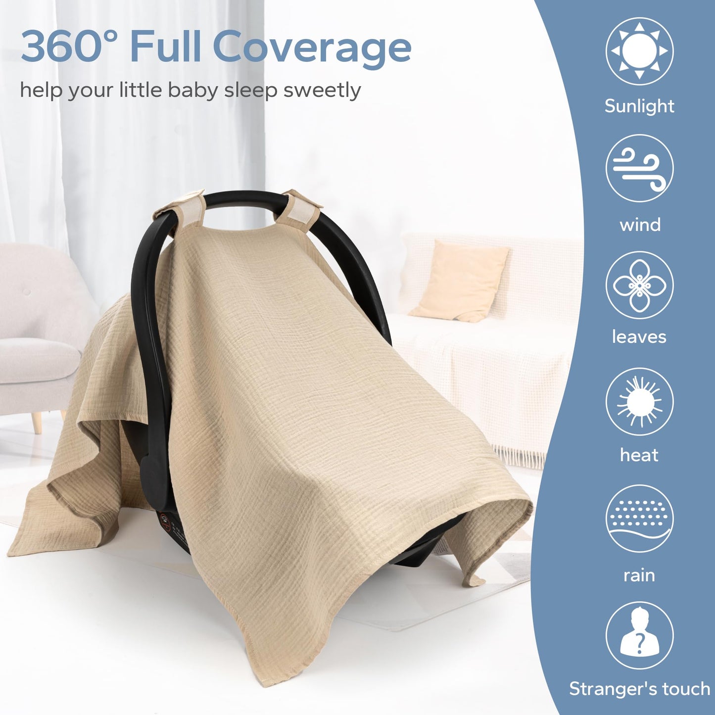 SERAPHY 100% Muslin Cotton Car Seat Covers for Babies, Universal Baby Car Seat Cover, Breathable Muslin Carseat Cover Canopies for Boys and Girls, Soft Infant Car Seat Cover for Summer — Rabbits