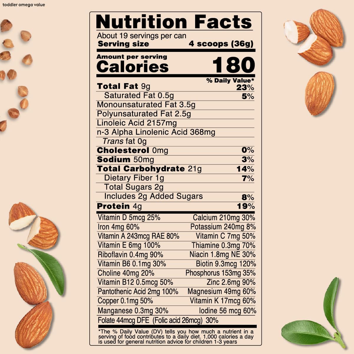 ELSE NUTRITION Toddler Formula 12-36 Months w/Omega 3&6 for Brain Development - Lactose Free, Dairy Free Nutrition Drink - Plant Based Protein Powder w/ 20+ Vitamins (22oz, 1-Pack)