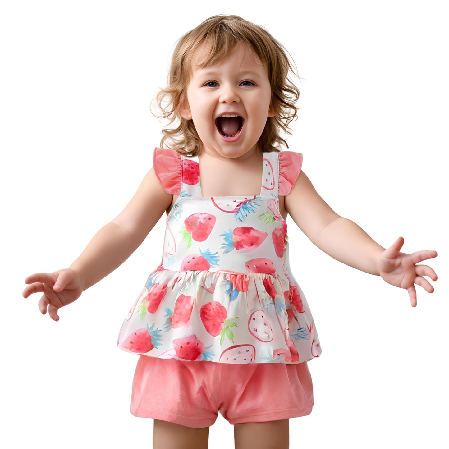 3-18M Newborn Baby Girl Pink Outfits Set Ruffle Sleeve Floral Top + Soild Shorts with Belt
