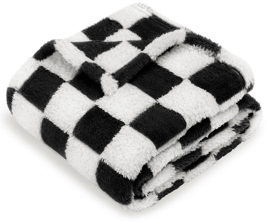 HOMRITAR Checkered Baby Blanket for Boy Girls Ultra Soft Fluffy Fuzzy Toddler Blankets with 3D Chessboard Grid Warmer Comfort Reversible Bed Blanket for Winter 350GSM Black 30 x 40 Inch